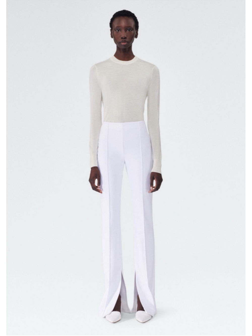 Adam Lippes SM Eva Flare Pants Bonded Neoprene White Seamed Ankle Slit *READ*